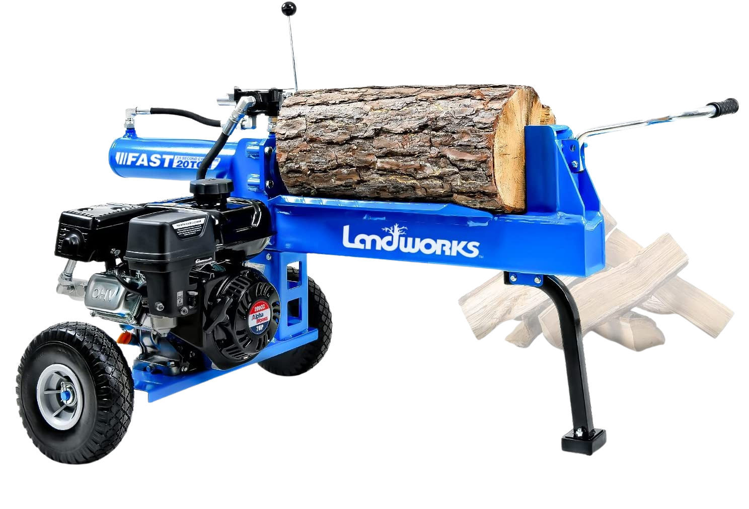 Landworks GUO079 7HP 212 CC 10" Diameter 20 Ton Hydraulic System Gas-Powered Log Splitter New